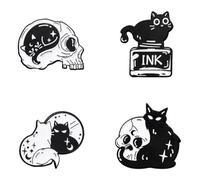 4pcs Cat Enamel Pin Skull Skeleton Brooch Pin Badge Animal Brooch Pin Gothic Punk Jewelry Kids Gift Party Lapel Clothes Bag Accessories