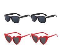 4PCS Cat Eye Love Heart Glasses,80's Vintage Heart Shape Sunglasses,Black Square Frame Sunglasses,Women's Cat Eye Glasses,Summer Party,Shopping,Photography props,Beach Surfing,Travel Photo (Red,Black)