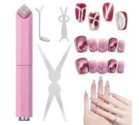 4Pcs Cat Eye Magnet Kit with 4-in-1 Pen & Design Stencils: Cat Eye Nail Polish Magnet Tool with Scissor, Heart, Rabbit Heads for Professional & DIY Nail Designs at Home or Salon