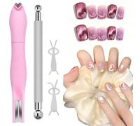 4Pcs Cat Eye Nail Magnet Kit, 3-in-1 Magnet for Gel Polish with Dual-Ended Pen & 2Pcs Bunny Guides - 3D Nail Art Designs & Create Stunning Cat Eye at Home or Salon