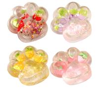 4Pcs Cat Paw Squishy Set, Fruit Shaped Soft Hand Squeeze Items in Mixed Colours, Portable Sensory Pieces for Desk and Home