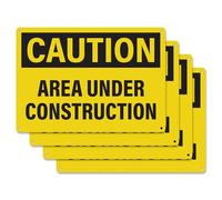 4pcs Caution Area Under Construction Sign 10x7 Inch | Plastic Sign for Construction Site, Hazard Area, No Trespassing, Waterproof Plastic
