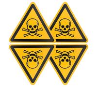 4pcs Caution Poisoning Sticker Adhesive PVC Safety Sign | Easy to Apply, Warning, Accident Prevention, Yellow Adhesive Label for Industrial Use