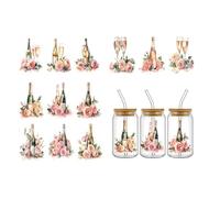 4pcs Celebration Theme Rose UV DTF Cup Wraps Winter UV DTF Transfer Waterproof Sticker for Glass Cups Furniture Craft DIY Crafts，Rub on Transfer Stickers for DIY Water Bottle Laptop Decal Wood Car
