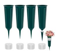 4PCS Cemetery Vases With Spikes And Base, Plastic Grave Flower Pots, Memorial Grave Flower Vase, Flower Vases For Graves Grave Yard Garden Decoration (Green)