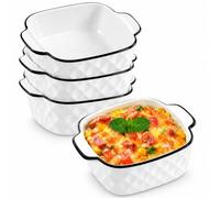 4PCS Ceramic Baking Dishes set, 5.7" Square Individual Pie Dishes, Small Baking Dish for Air Fryer with Handles, Oven Safe & Microwave Safe, for Pudding, Baking, Steak, Pasta, Cooking