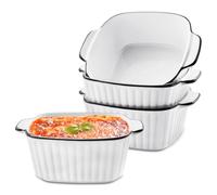 4pcs Ceramic Baking Dishes with Handles, 4.5" Square Lasagne Dish for Air Fryer, Baking Dish, Pie Dishes for Oven, Pasta Bake Dish for Lasagne Pie Casserole Tapas (Ribbed)