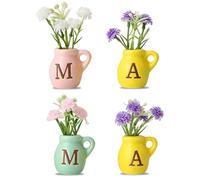 4Pcs Ceramic Bud Vase Fridge Magnets - Colorful Mini Vase with Flowers, Cute Fridge Magnets for Adults, Mother's Day & Birthday Gifts for Mum, Pink Yellow Cyan Home & Kitchen Decor