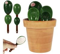 4PCS Ceramic Cactus Measuring Spoons Porcelain Measuring Spoons with Flower Pot Base Cute Stirring Soup Spoon Reusable Set for Home Kitchen (Solid Color Base)