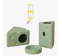 4Pcs Ceramic Cheese Hamster Water Bottle-No Drip Leak-Proof Design with for Syrian/Dwarf Hamsters, Gerbils, Drinking&Hideout Habitat,Easy-Clean Ceramic (A1,Green)