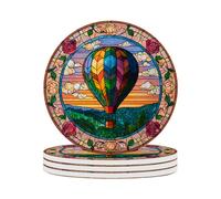 4pcs Ceramic Coaster Set with Tray Diameter 4.1in Thickened Absorbent Material Heat-Resistant and Water-Absorbent Coaster Set Suitable for All Types of Cups.Hot Air Balloon