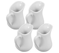 4pcs Ceramic Milk Pitcher Creamer with Handle, 80ml White Sauce Pourer | Smooth Elegant Shape, Portion Control, Versatile for Honey and Cream, Breakfast Tables, Travel, Restaurant Serving