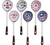 4Pcs Ceramic Soup Spoons, Asian Chinese Spoon Long Handle Spoon, Set of 4 Porcelain Japanese Spoons for Ramen, Vietnamese Wonton, Dumpling Rice Noodle Soup Spoons (Multicolor)