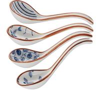 4Pcs Ceramic Soup Spoons, Set of 4 Asian Chinese Spoon Long Handle Spoon, Porcelain Japanese Spoons for Ramen, Vietnamese Wonton, Dumpling Rice Noodle Soup Spoons