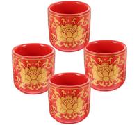 4pcs Ceramic Temple Cup Buddhist Water Container for Food and Water | Chalice, Buddhist Water Cup, Buddha Water Offering Cup, Red round Ceramic Offering Cup