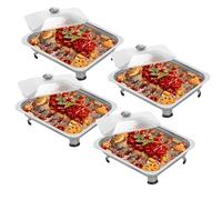 4PCS Chafing Dish Buffet Set 3L/0.79Gal Rectangle Stainless Steel Food Warmer with Lids Stackable Buffet Server Chafing Dishes Buffet Dish Trays for Restaurant Catering Parties Home