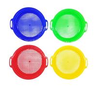 4PCS Children's Sand Sifter for The Beach - Plastic Sands Sieve Toys Set for Bunker Digging & Treasure Finding, Sand Toys (Red, Yellow, Blue, Green)
