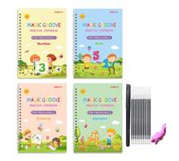4Pcs Childrens Writing Practice Book with Magical Grooved Tracking Sheet for Preschooler Toddler Handwriting Practice English Writing Notebook
