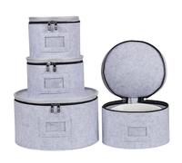 4Pcs China Storage Containers, Stackable Felt Zippered Plate Organizer with Lid & Protectors Divider, 7/8.5/10/12 Inch Moving Bags, Dustproof Camping Storage