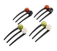 4pcs Chinese Style Hairpin for Women, Three Prong Plastic Bun Holder | Green White and Coffee Black Bead Sets, Four Pieces Total, Daily Activities and Formal Events