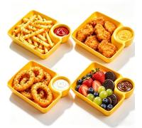 4Pcs Chip and Dip Bowls with Dipping Section Halloween Snack Plates | Plates with Sauce Compartments, Lightweight and Unbreakable, for Patio Poolside and Picnic, Versatile for Snacks Salads Dips
