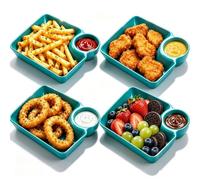 4Pcs Chip and Dip Bowls with Dipping Section Halloween Snack Plates | Plates with Sauce Compartments, Lightweight and Unbreakable, for Patio Poolside and Picnic, Versatile for Snacks Salads Dips
