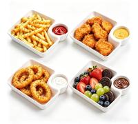 4Pcs Chip and Dip Bowls with Dipping Section Halloween Snack Plates | Plates with Sauce Compartments, Lightweight and Unbreakable, for Patio Poolside and Picnic, Versatile for Snacks Salads Dips