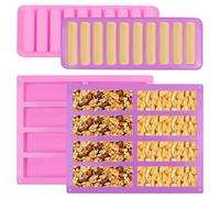 4PCS Chocolate Bar Moulds, 10-Cavity Chocolate Slab Mould, Silicone Granola Bar Mold, Reusable Snap Bar Mould, 8 Cavity Rectangle Silicone Mould for Cake Pudding Fudge Soap Candles