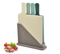 4Pcs Chopping Board with Holder Stand, 8x13 Inch Cutting Board with Handle, 4 Color Chopping with Distinguishing Mark, Sturdy PP Cutting Set for Kitchen Set