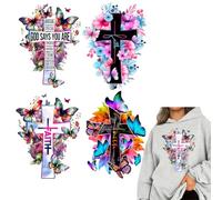 4pcs Christian Faith Butterfly Flower Iron On Transfers for T-Shirts Rub on Transfers Stickers Vinyl Ready to Press Stickers Iron on Decals for T-Shirts Clothing Hoodie DIY Crafts