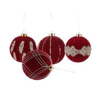 4pcs Christmas Ball Ornaments 10cm Red Velvet Shatterproof