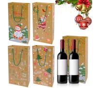 4PCS Christmas Bottle Bags, Double Bottle Gift Bag Christmas, Xmas Gift Bags for Wine, Whiskey, Spirit, Holds a Total of 8 Bottles