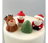 4Pcs Christmas Cake Toppers - 3D Edible Fondant Figures - Santa Decoration- Great for Christmas Party Present - Easy to Use