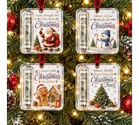 4PCS Christmas Cash Gift Holder Ornament, Acrylic Money Holder to Hold Cash Xmas Tree Hanging Pendant, Clear Holiday Money Storage Decor for Stocking Stuffer, Secret Santa Gift Giving
