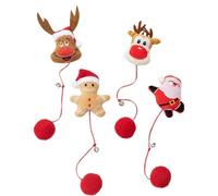 4Pcs Christmas Cat Teaser Toys - Plush Reindeer, Santa, Gingerbread Man with Bell & Red Ball, Interactive Soft Teething & Biting Toys for Kittens, Festive Holiday Pet Play Toys