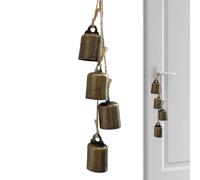 4Pcs Christmas Cow Bells Ornaments, Cylinder Metal Bell Cluster, Cow Bells On Jute Rope, Rustic Iron Cowbell Wind Chimes, Vintage Christmas Decorations For Garland Wreath Porch Wall Hanging vintage