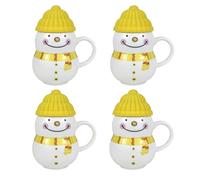 4pcs Christmas Cup Snowman Ceramic Coffee Mug with Lid Hot Cold Drink Festive Ornament Tableware Teacup (4X Yellow)