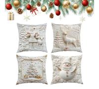 4PCS Christmas Cushion Covers, 2025 Upgrade Christmas Decorations Soft Plush Xmas Throw Pillow with Invisible Zipper Pattern Cushion for Sofa Cushions, Bedroom, Home Decor (40X40)