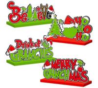 4Pcs Christmas Decorations Wooden Table Centerpieces, Merry Christmas Table Decorations Red Green Xmas Tiered Tray Decor for Xmas Winter Holiday Home Decor
