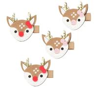 4pcs Christmas Deer Hair Clips Cloth Festive Headpiece | Lightweight, Comfortable Fit, Stays Firmly in Place, White and Khaki Options, Gift-ready for Holiday Wear