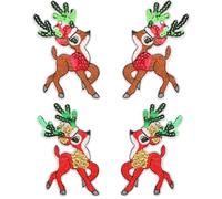 4Pcs Christmas Deer Iron on Patch Christmas Embroidered Patches Gold Red Green Glitter Patch Design Cute Deer Repair Applique Christmas Cloth Decoration for Children Adult Clothing Jacket