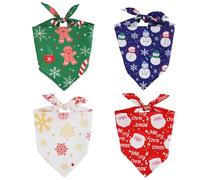 4pcs Christmas Dog Bandanas, Multiple Size Holiday Dog Scarf Classic Snowflake Snowman Santa Candy Cane Pattern Drool Bib for Small, Medium, Large Dog Pet