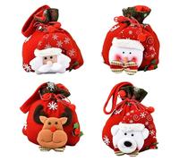 4PCS Christmas Drawstring Gift Bags Christmas Doll Present Bags, Santa Sweet Candy Bag Pouch with Santa Claus, Snowman, Elk, Bear for Xmas Party Holiday Wrapping Bags