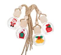 4pcs Christmas Essential Oil Diffuser Bottle Hanging Ornament | Wood and Glass, Empty Pendant for Car Owners, Room Fragrance, Office Decor