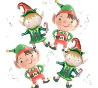 4pcs Christmas Foil Balloons for Kids Party Decoration - Large Merry Xmas Elf Boy Helium Balloon for New Year Decor