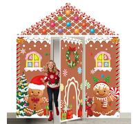 4PCS Christmas Gingerbread Door Cover Decorations,Large Gingerbread House Decor Backdrop,Xmas Front Door Hanging Banners Porch Sign Kit for Merry Chrictmas Holiday Party Home Outdoor Classroom Office