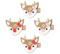 4pcs Christmas Hairpins Christmas Season Hair Clips Cloth Reindeer | Lightweight, Comfortable Wear, Stays on Head Firmly, White and Khaki Colours, Gift Choice
