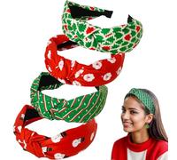 4pcs Christmas Headbands for Women Girls Holiday Knotted Head Bands Wide Plaid Headbands Red Green Hair Hoops Christmas Gifts Hair Accessories for Women (christmas pattern, L)
