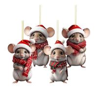 4pcs Christmas Mice Decoration Made of Acrylic, Christmas Decorations for Mice Trees Home Decor, Mouse Holiday Tree Ornaments, ChristmasTree PendantMice for Wall Door Window
