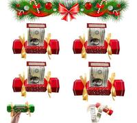4PCS Christmas Money Crackers, Christmas Money Box Cash Gift Pull, Xmas Cracker to Put Money in, Candy Box Pull out Cash with 40P Transparent Bags for Kids and Adult Presents(Red)
